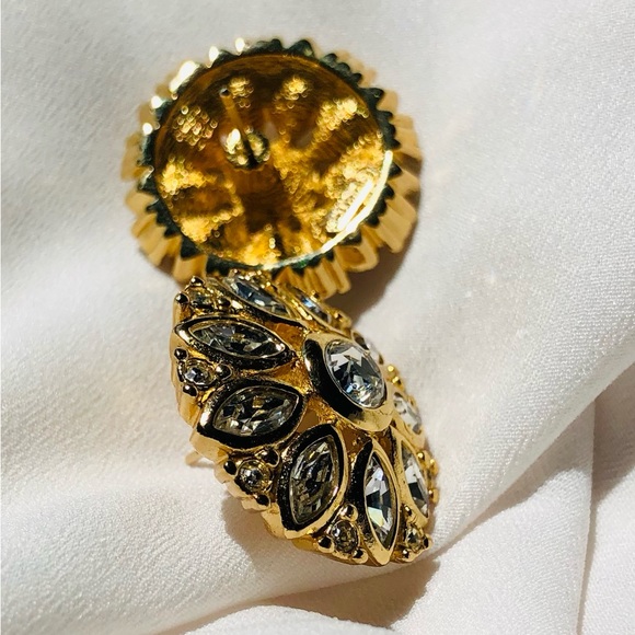 Vintage Christian DIOR Swarovski Crystal 14k Post Back Stud Flower Signed Box - Picture 7 of 10